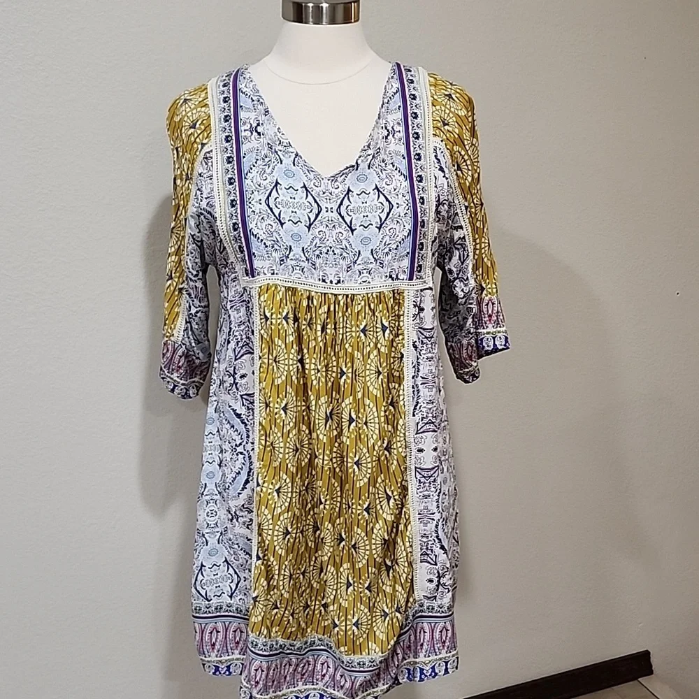 Sundance Terraza Dress Tunic Mixed Print Floral Geometric Boho size Small - Picture 2 of 11